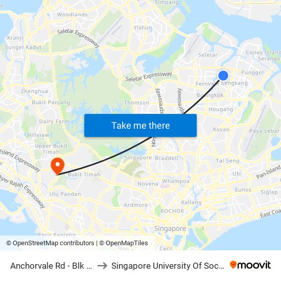 Anchorvale Rd - Blk 326d (67769) to Singapore University Of Social Sciences (Suss) map