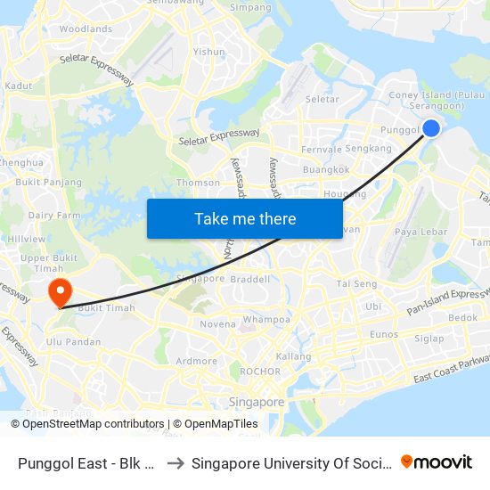 Punggol East - Blk 654d (65569) to Singapore University Of Social Sciences (Suss) map