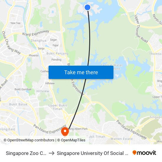 Singapore Zoo Coach Bay to Singapore University Of Social Sciences (Suss) map