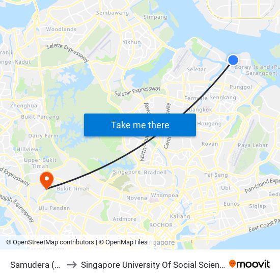 Samudera (PW4) to Singapore University Of Social Sciences (Suss) map