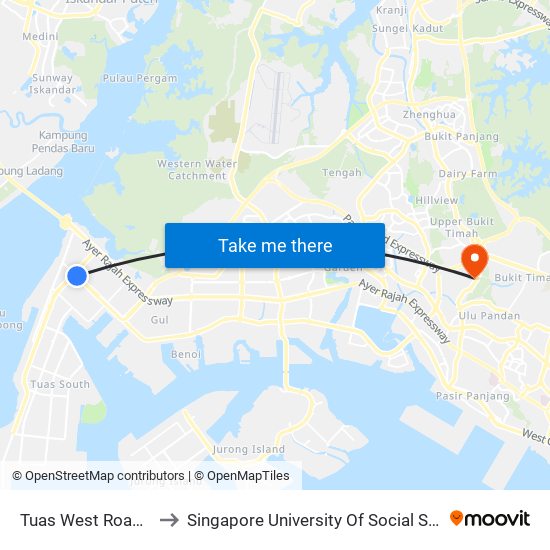 Tuas West Road (EW32) to Singapore University Of Social Sciences (Suss) map