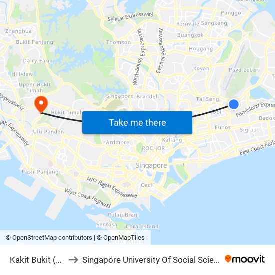 Kakit Bukit (DT28) to Singapore University Of Social Sciences (Suss) map