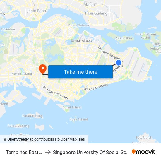 Tampines East (DT33) to Singapore University Of Social Sciences (Suss) map