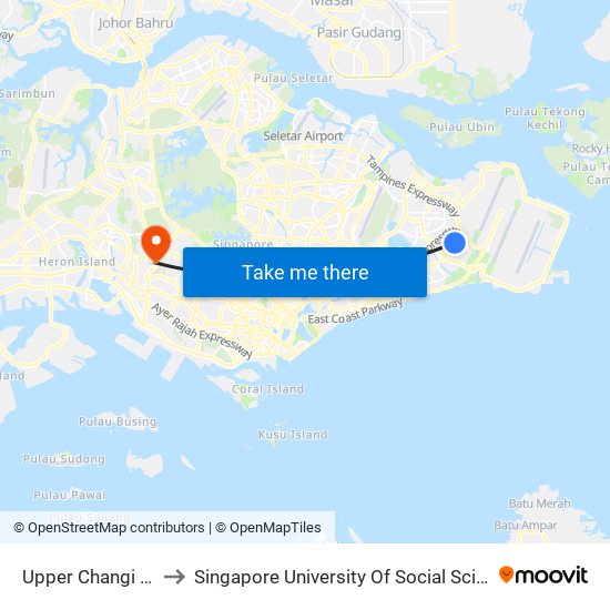 Upper Changi (DT34) to Singapore University Of Social Sciences (Suss) map