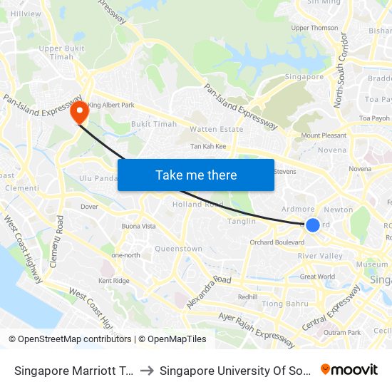 Singapore Marriott Tang Plaza Hotel to Singapore University Of Social Sciences (Suss) map