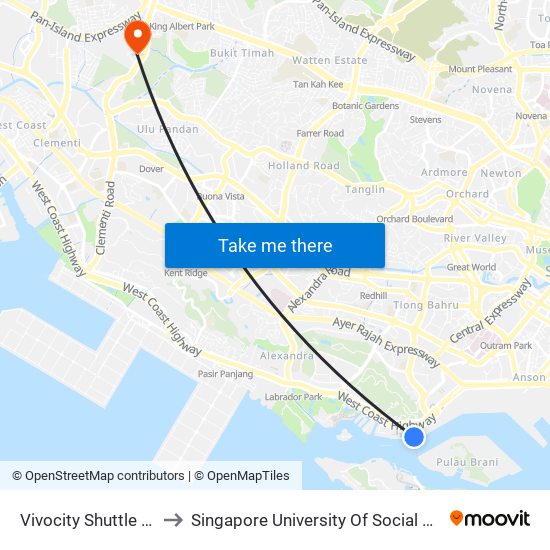 Vivocity Shuttle Bus Stop to Singapore University Of Social Sciences (Suss) map