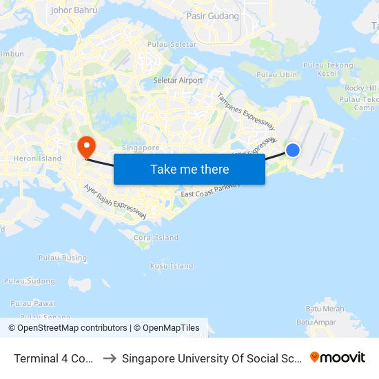 Terminal 4 Coach Bay to Singapore University Of Social Sciences (Suss) map