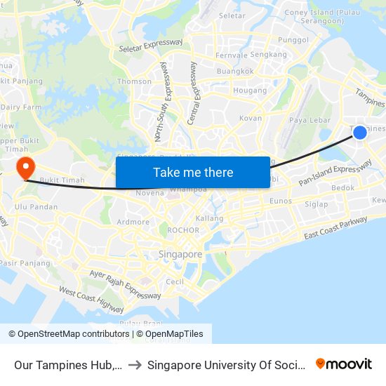 Our Tampines Hub, South Plaza to Singapore University Of Social Sciences (Suss) map