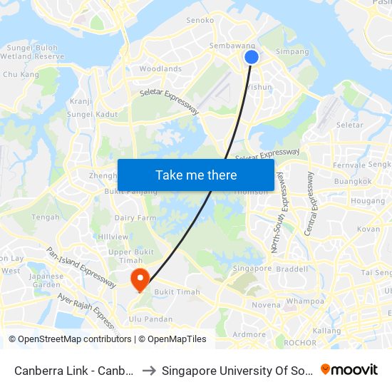 Canberra Link - Canberra Stn (58549) to Singapore University Of Social Sciences (Suss) map