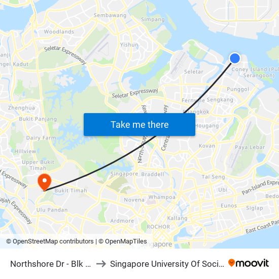 Northshore Dr - Blk 421c (65661) to Singapore University Of Social Sciences (Suss) map