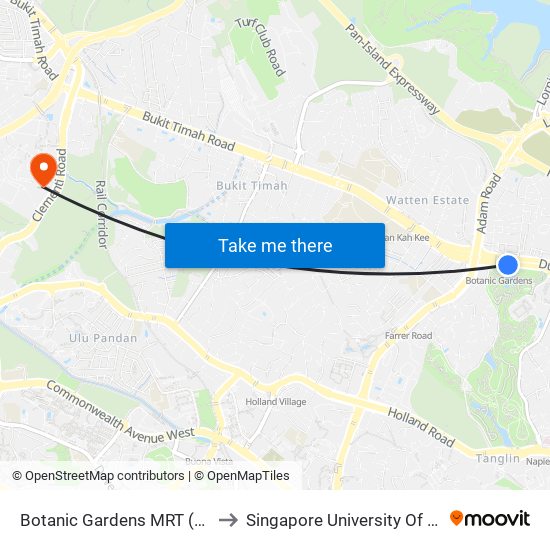Botanic Gardens MRT (Pick-Up And Drop Off) to Singapore University Of Social Sciences (Suss) map