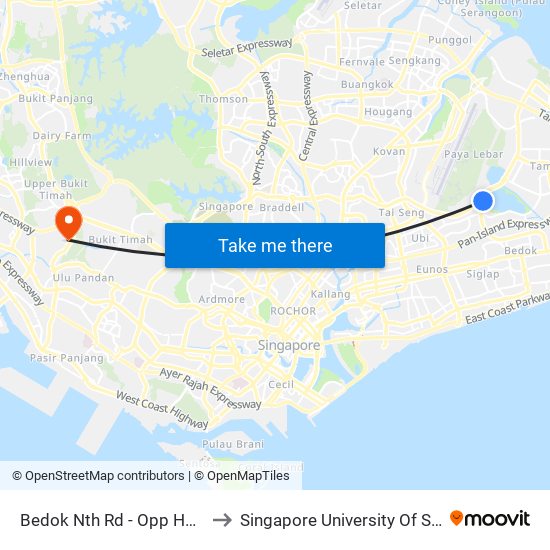Bedok Nth Rd - Opp Hometeamns (72171) to Singapore University Of Social Sciences (Suss) map
