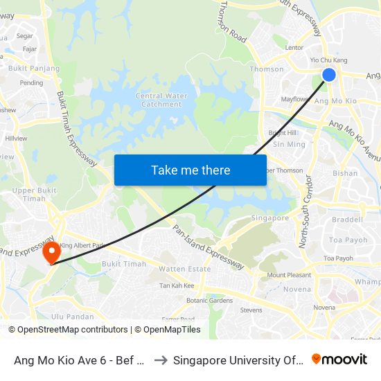 Ang Mo Kio Ave 6 - Bef Ang Mo Kio Lib (54059) to Singapore University Of Social Sciences (Suss) map