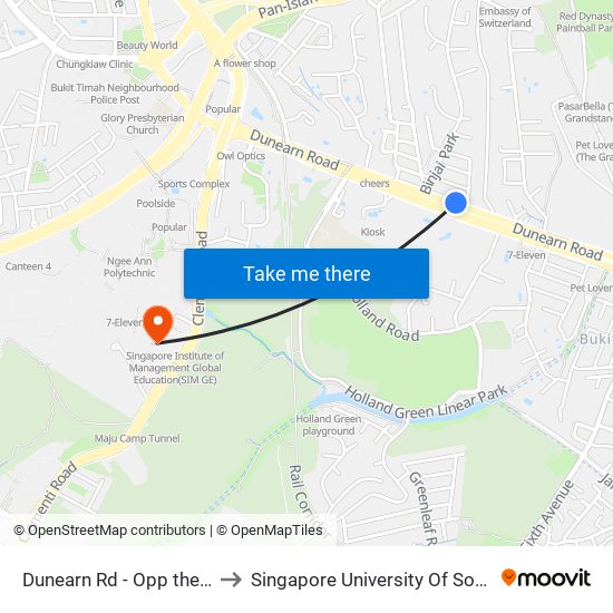 Dunearn Rd - Opp the Nexus (42039) to Singapore University Of Social Sciences (Suss) map