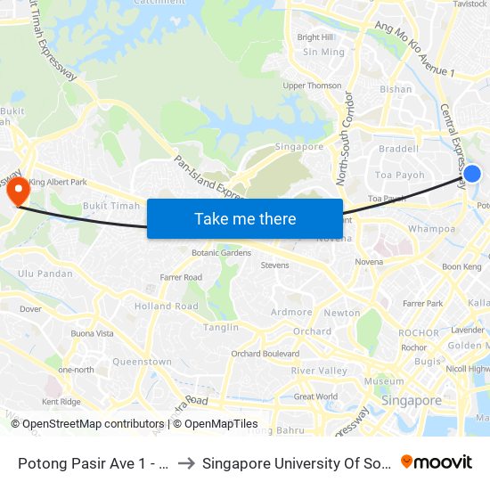 Potong Pasir Ave 1 - Blk 120 (61101) to Singapore University Of Social Sciences (Suss) map