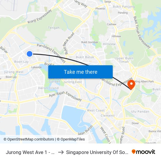 Jurong West Ave 1 - Blk 536 (28531) to Singapore University Of Social Sciences (Suss) map