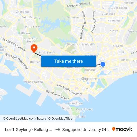 Lor 1 Geylang - Kallang Stn/Opp Blk 2c (80101) to Singapore University Of Social Sciences (Suss) map