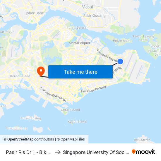 Pasir Ris Dr 1 - Blk 269a (98099) to Singapore University Of Social Sciences (Suss) map