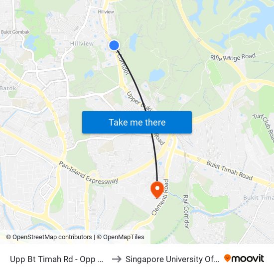 Upp Bt Timah Rd - Opp Hume Pk Condo (43049) to Singapore University Of Social Sciences (Suss) map