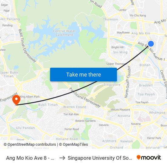 Ang Mo Kio Ave 8 - Blk 354 (54321) to Singapore University Of Social Sciences (Suss) map