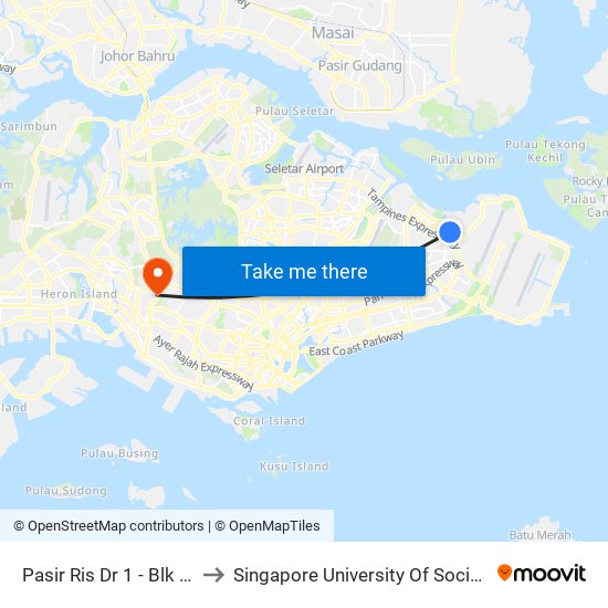 Pasir Ris Dr 1 - Blk 442 (78069) to Singapore University Of Social Sciences (Suss) map