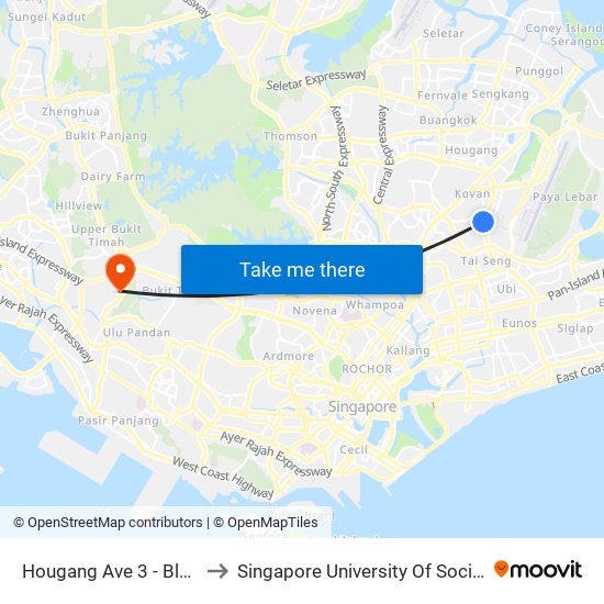 Hougang Ave 3 - Blk 172 (63109) to Singapore University Of Social Sciences (Suss) map