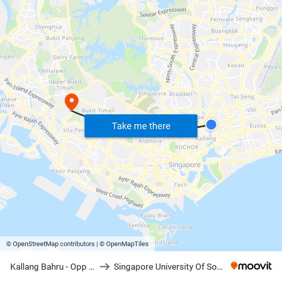 Kallang Bahru - Opp Blk 66 (60039) to Singapore University Of Social Sciences (Suss) map