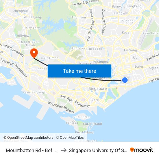 Mountbatten Rd - Bef Kg Kayu Rd (91091) to Singapore University Of Social Sciences (Suss) map