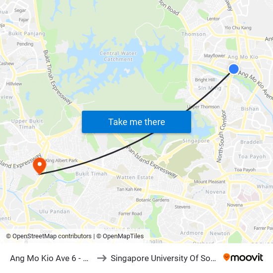 Ang Mo Kio Ave 6 - Blk 207 (54011) to Singapore University Of Social Sciences (Suss) map