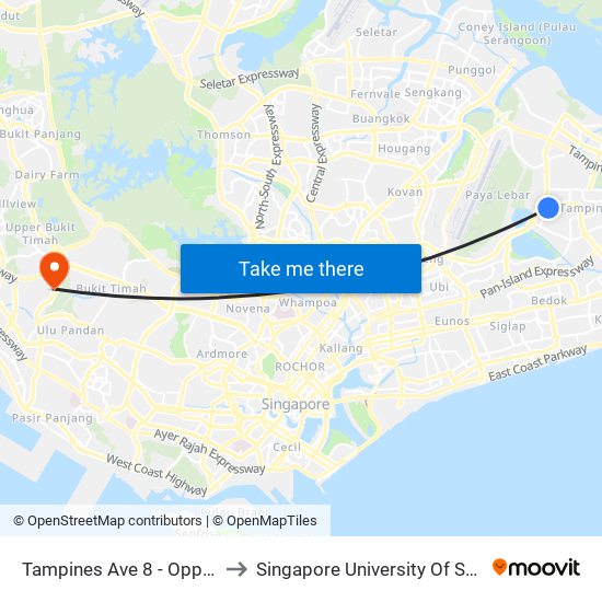 Tampines Ave 8 - Opp Blk 871a (75151) to Singapore University Of Social Sciences (Suss) map