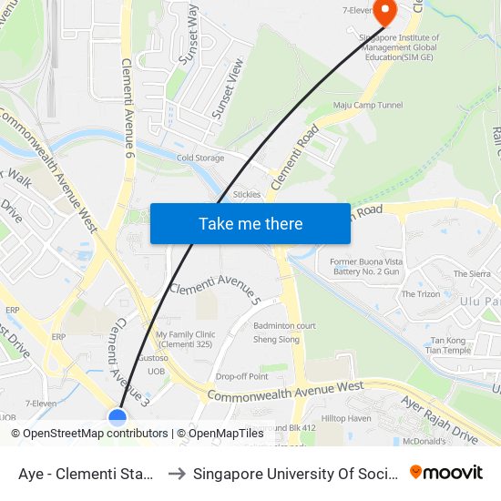 Aye - Clementi Stadium (17141) to Singapore University Of Social Sciences (Suss) map