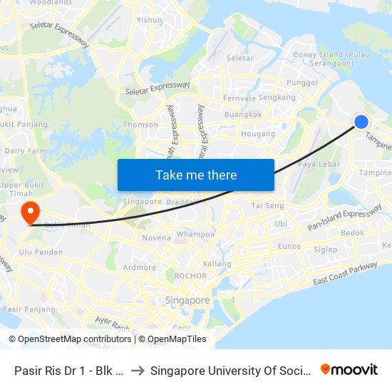 Pasir Ris Dr 1 - Blk 738 (77289) to Singapore University Of Social Sciences (Suss) map