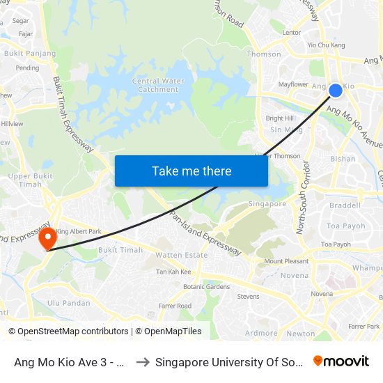 Ang Mo Kio Ave 3 - Blk 322 (54247) to Singapore University Of Social Sciences (Suss) map