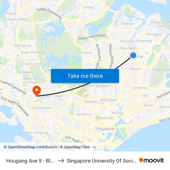 Hougang Ave 9 - Blk 665 (64479) to Singapore University Of Social Sciences (Suss) map