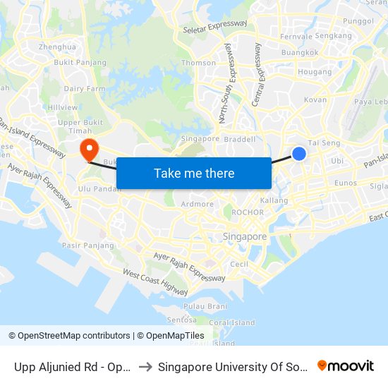 Upp Aljunied Rd - Opp Blk 4 (70041) to Singapore University Of Social Sciences (Suss) map