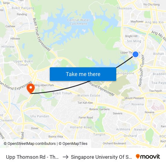 Upp Thomson Rd - Thomson Cc (53039) to Singapore University Of Social Sciences (Suss) map