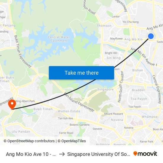 Ang Mo Kio Ave 10 - Blk 555 (54589) to Singapore University Of Social Sciences (Suss) map