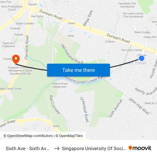 Sixth Ave - Sixth Ave Ville (42129) to Singapore University Of Social Sciences (Suss) map