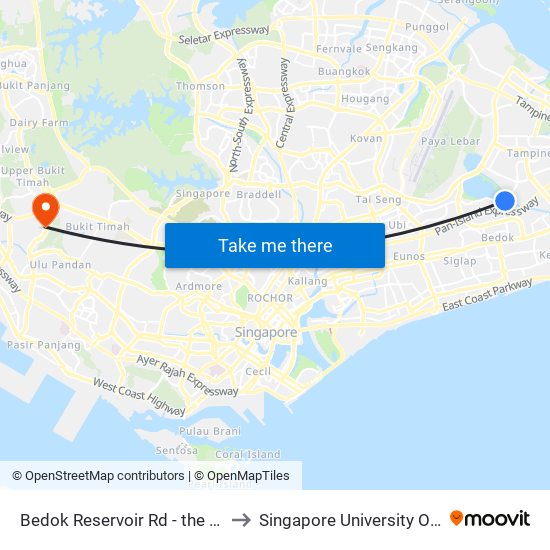 Bedok Reservoir Rd - the Clearwater Condo (75349) to Singapore University Of Social Sciences (Suss) map