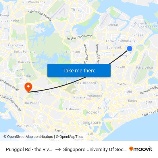 Punggol Rd - the Rivervale (65019) to Singapore University Of Social Sciences (Suss) map