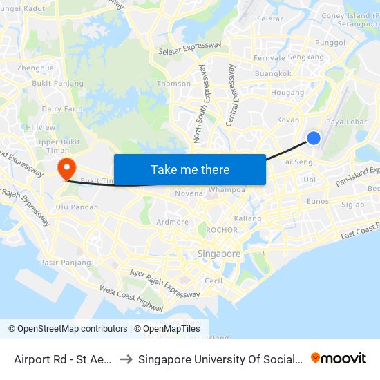 Airport Rd - St Aero (73041) to Singapore University Of Social Sciences (Suss) map