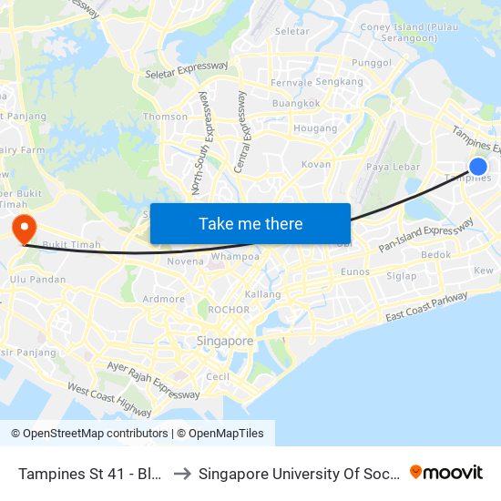 Tampines St 41 - Blk 417 (76399) to Singapore University Of Social Sciences (Suss) map