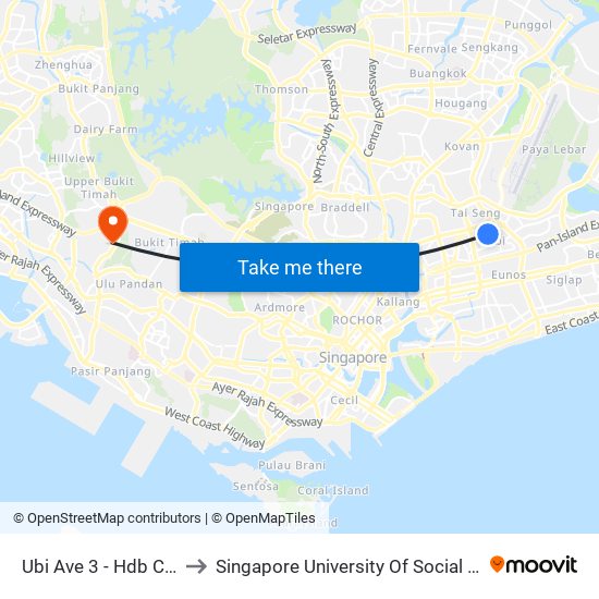 Ubi Ave 3 - Hdb Cp (70089) to Singapore University Of Social Sciences (Suss) map