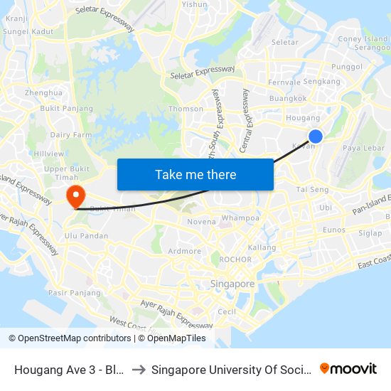 Hougang Ave 3 - Blk 21 (63241) to Singapore University Of Social Sciences (Suss) map