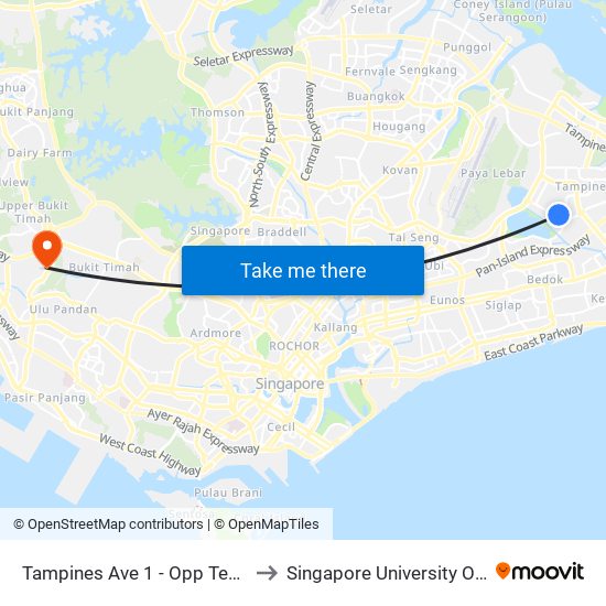 Tampines Ave 1 - Opp Temasek Poly East G (75221) to Singapore University Of Social Sciences (Suss) map