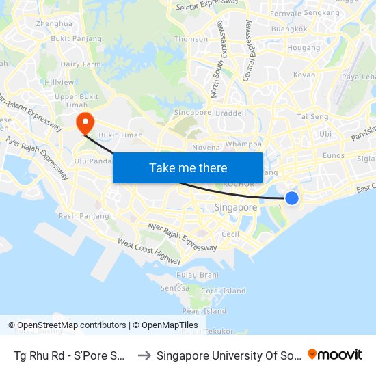 Tg Rhu Rd - S'Pore Swim Club (90059) to Singapore University Of Social Sciences (Suss) map