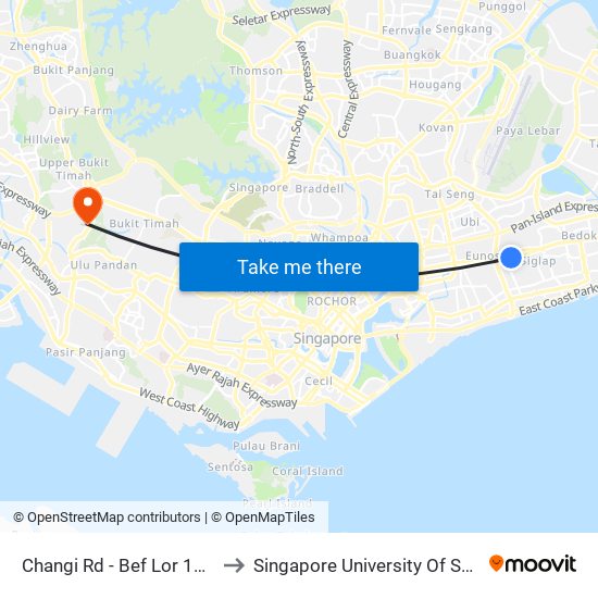 Changi Rd - Bef Lor 110 Changi (83049) to Singapore University Of Social Sciences (Suss) map