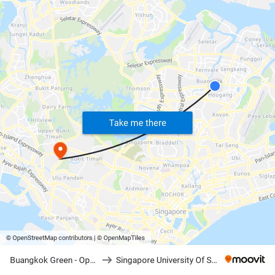 Buangkok Green - Opp Blk 910 (66491) to Singapore University Of Social Sciences (Suss) map