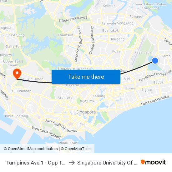 Tampines Ave 1 - Opp Tropica Condo (75251) to Singapore University Of Social Sciences (Suss) map