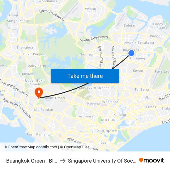 Buangkok Green - Blk 969 (66489) to Singapore University Of Social Sciences (Suss) map